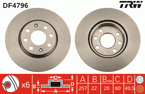 Диск тормозной передний OPEL CORSA D, ADAM, FIAT PUNTO (199) DF4796 DF4796 TRW