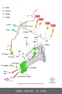 Жиклер FORD Focus (14-) омывателя стекла ветрового (с обогревом) OE 1945749 FORD