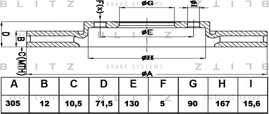 Диск тормозной задний RENAULT Master 10-OPEL Movano 10-NISSAN NV400 11- BS0409 BS0409 BLITZ