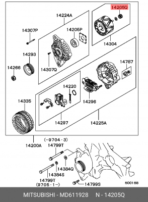 Подшипник генератора MITSUBISHI Carisma,Lancer,Galant,Outlander,Pajero задний OE MD611928 MITSUBISHI