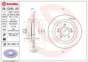08C25021 диск тормозной задний! D=284мм\ Hyndai i40 08.C250.21 BREMBO