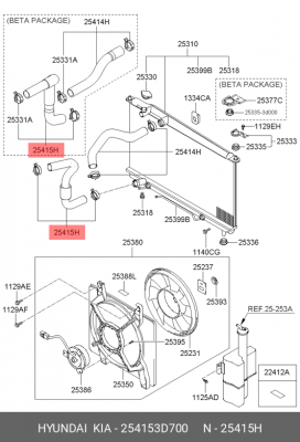Патрубок радиатора нижний 254153D700 HYUNDAI KIA