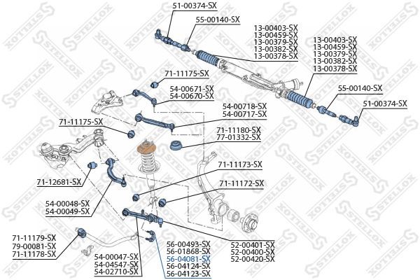2155502=19702F [8D0411318D] !тяга стаб. пер. п. к-кт\ VW Passat, Audi A6 97>/A4  56-04081-SX STELLOX
