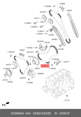Цепь HYUNDAI Porter 2 дв.D4CB,H-1 (2.5) KIA Sorento (2.5) привода насоса топливн 243614A020 HYUNDAI KIA