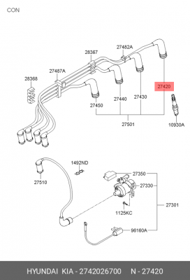 ПРОВОД СВЕЧИ ЗАЖИГАНИЯ 27420-26700 2742026700 HYUNDAI KIA