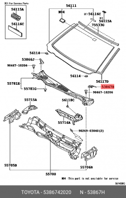 уплотнитель крыла переднего левого!\ Toyota RAV4 13-19 53867-42020 TOYOTA