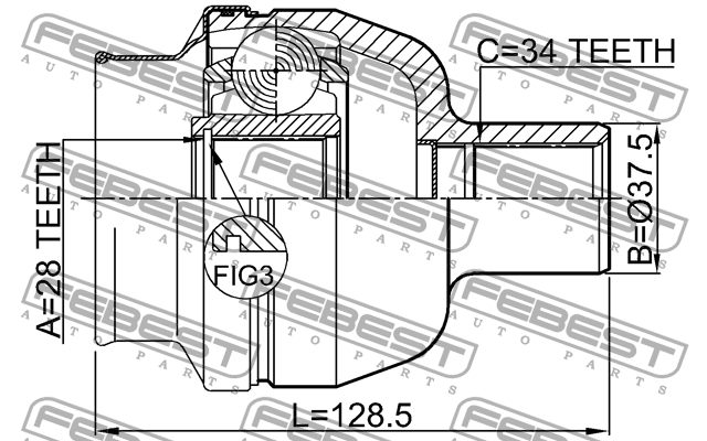 шрус внтуренний прав. 28X37.5X34!/OPEL ASTRA H 1811-Z19DRH FEBEST