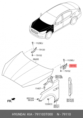 Петля KIA Quoris (11-) капота левая OE 791103T000 HYUNDAI KIA