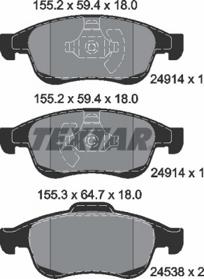 Колодки тормозные RENAULT Duster (10-),Megane (10-) передние (4шт.) TEXTAR 2491401 TEXTAR