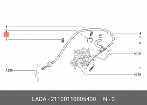 Трос акселератора ВАЗ-2110 в сборе АвтоВАЗ 21100-1108054-00 LADA VAZ