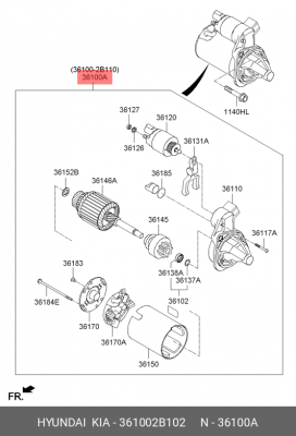 Стартер HYUNDAI Elantra (12-),i40 (12-) KIA Rio (12-),Cerato (12-) (1.4/1.6) OE 361002B102 HYUNDAI KIA