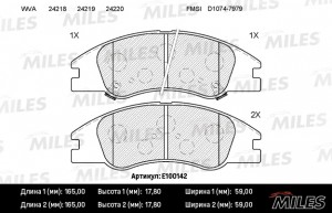 Колодки тормозные передние (без датчика) (Смесь Semi-Metallic) (KIA CERATO (LD), E100142 MILES