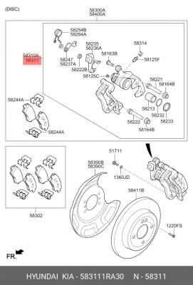 суппорт тормозной задний правый!\ Hyundai Solaris RB 10>, KIA Rio UB 11> 583111RA30 HYUNDAI