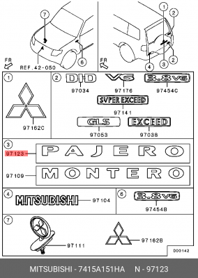 Эмблема MITSUBISHI крышки багажника OE 7415A151HA MITSUBISHI