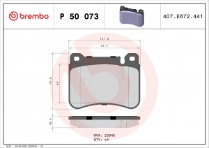 P50073 колодки дисковые передние!\ MB W203/S203/CL203 1.8-3.5i/2.2-3.0CDi 02> P50073 BREMBO