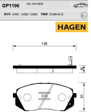 колодки дисковые передние! HAGEN\ Hyundai ix35/Tucson 09>, KIA Sportage 10> GP1196 HAGEN
