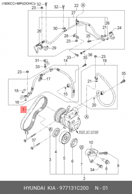 Ремень приводной поликлиновой 4PK809 KIA Rio 3,Cerato (1.6) кондиционера OE 97713-1C200 HYUNDAI KIA