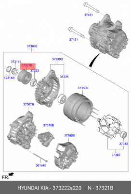 Шкив HYUNDAI Santa Fe,Tucson (20-) генератора OE 373222S220 HYUNDAI KIA