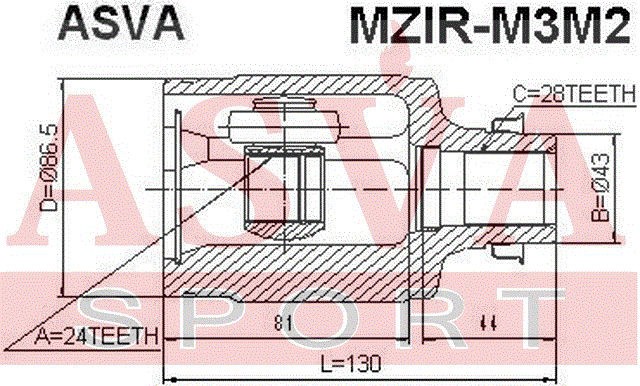 ШРУС ВНУТРЕННИЙ ПРАВЫЙ 24x43x28 MZIRM3M2 MZIR-M3M2 ASVA