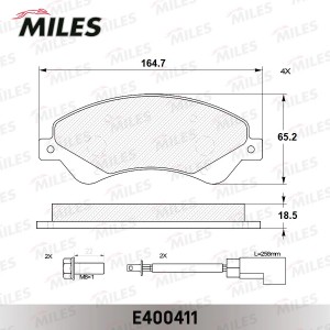 Колодки тормозные передние (с датчиком) (Смесь Low-Metallic) FORD TRANSIT 06- 28 E400411 MILES