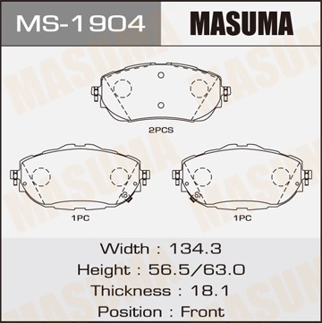 колодки дисковые передние !\ Toyota Corolla, Auris 1.3-1.8/1.4D 12> MS1904 MASUMA