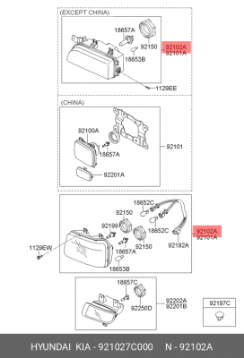 Фара HYUNDAI HD160,170,270,500 (08-) правая OE 921027C000 HYUNDAI KIA