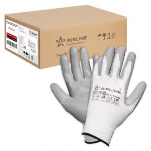 перчатки! полиэфирные с цельным ПУ покрытием ладони (XL) бел./сер.\ ADWG001 AIRLINE