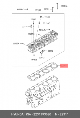 Прокладка головки блока HYUNDAI HD120,AeroTown дв.D6BR OE 2231193020 HYUNDAI KIA