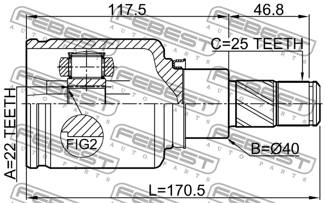 ШРУС внутр левый (22x40x25) NISSAN JUKE F15 2010- 0211-F15LH 0211-F15LH FEBEST