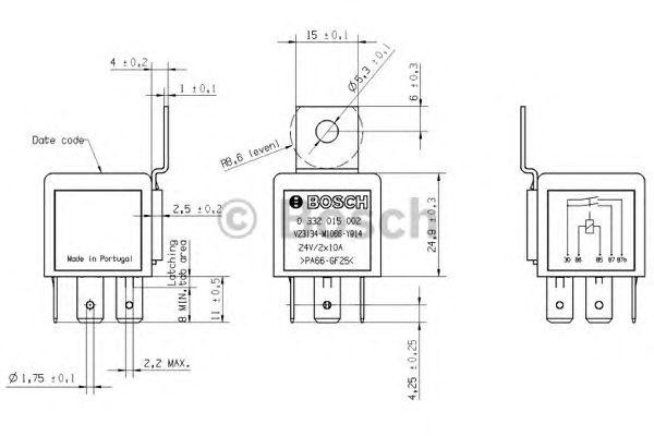 Реле электромагнитное 24V 5-ти контактное (2х10A) BOSCH 0332015002 BOSCH