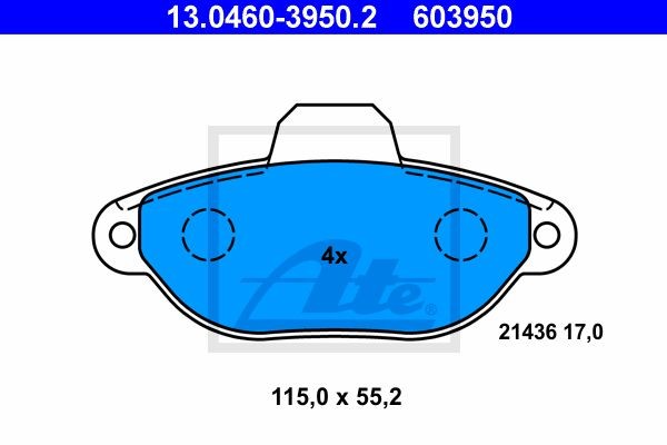 Колодки тормозные FIAT Punto,Panda (94-) передние (4шт.) ATE 13.0460-3950.2 ATE