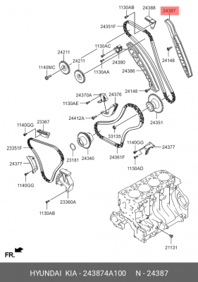 Успокоитель цепи ГРМ HYUNDAI Porter 2 дв.D4CB,Starex H-1 (2.5) KIA Sorento (2.5) 243874A100 HYUNDAI KIA