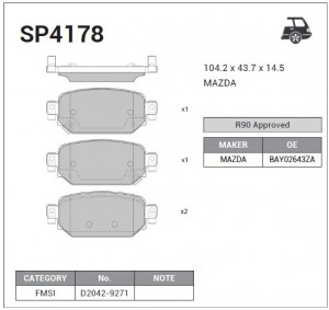 Колодки задние MAZDA 3 (BM) 2013- SP4178 SP4178 SANGSIN