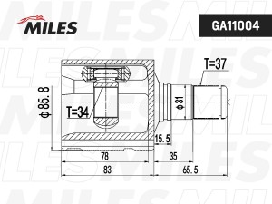 ШРУС внутренний левый VW Tiguan (AD1) 2.0 (180 лс) / 2.0D (150 лс) АМТ 4x4 / Sko GA11004 MILES