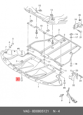 клипса защиты ДВС\ Audi 100/A6/A2/A4/A8 94>, VW Passat 97> 6x18mm 8D0 805 121 VAG