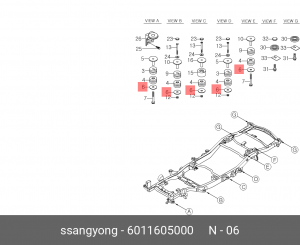 Шайба SSANGYONG Kyron (05-),Actyon (06-),Rexton (02-) опоры рамы кузова OE 6011605000 SSANG YONG