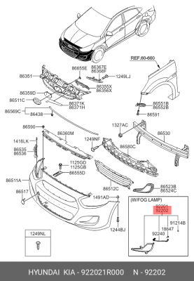 Фара противотуманная HYUNDAI Solaris (10-) правая OE 922021R000 HYUNDAI KIA