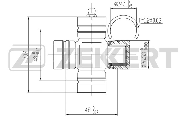 КРЕСТОВИНА КАРДАННОГО ВАЛА 26 53X70 40 / FORD RANGER 99- KIA SORENTO 02- SPORT Z KG-1044 ZEKKERT
