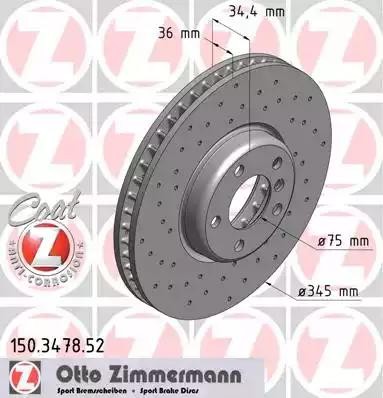 диск тормозной !Sport перед.лев. 348x36/66-5x120 \ BMW 5 518d/520d 10-17 150.3478.52 ZIMMERMANN