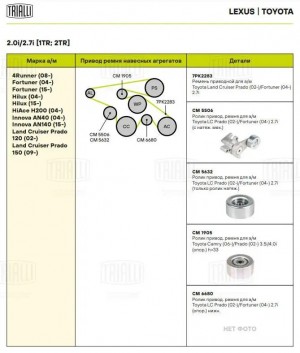 Ролик привод. ремня Toyota LC Prado (02-)/(09-)/Camry (06-) 3.5i/4.0i (опор.) h= CM 1905 TRIALLI
