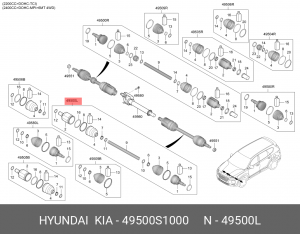 Привод HYUNDAI Santa Fe (18-) (2.2 TCI) (АКПП/4WD) колеса переднего левый OE 49500S1000 HYUNDAI KIA