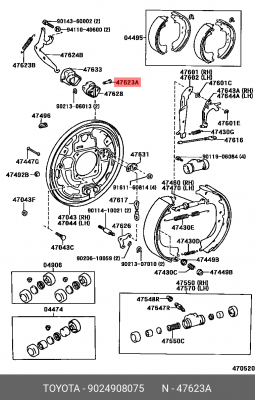 шпилька кронштейна стояночного тормоза!\ Toyota Land Cruiser 3.0TD 95> 90249-08075 TOYOTA