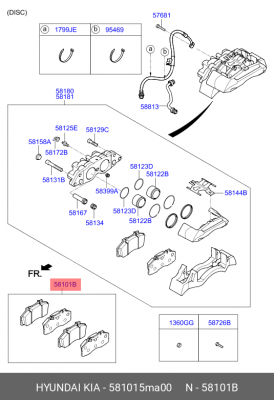 Колодки тормозные HYUNDAI Mighty EX9 (15-) дисковые передние/задние (4шт.) OE 581015MA00 HYUNDAI KIA