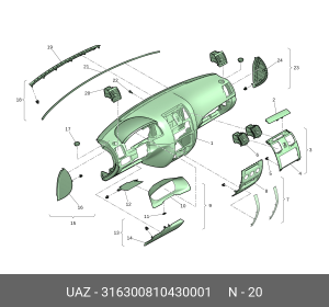 Сопло УАЗ-3163 панели приборов центральное (ОАО УАЗ) 316300810430001 UAZ UAZ