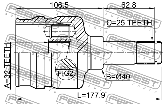 ШРУС внутр левый CHRYSLER VOYAGER IV 2001-2007 2011-CARLH 2011-CARLH FEBEST