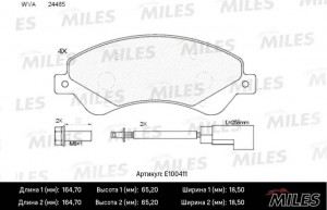 Колодки тормозные передние (с датчиком) (Смесь Semi-Metallic) FORD TRANSIT 06- 2 E100411 MILES