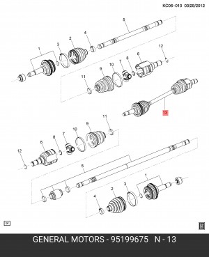 95199675 Вал, ведущий мост переднего колеса 95199675 GENERAL MOTORS