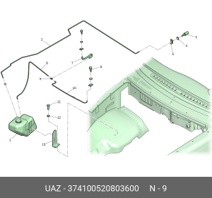 Тройник УАЗ-3741 системы омывателя стекла ветрового (ОАО УАЗ) 374100520803600 UAZ UAZ