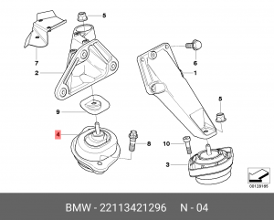 подушка ДВС! правая\ BMW X3 E83 2.5-3.0i 04> 22 11 3 421 296 BMW