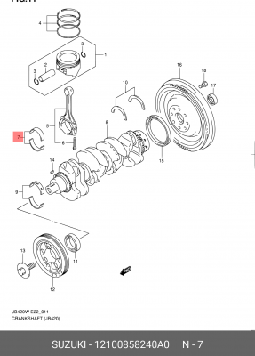 ВКЛАДЫШ КОРЕННОЙ 12100-85824-0A0 SUZUKI